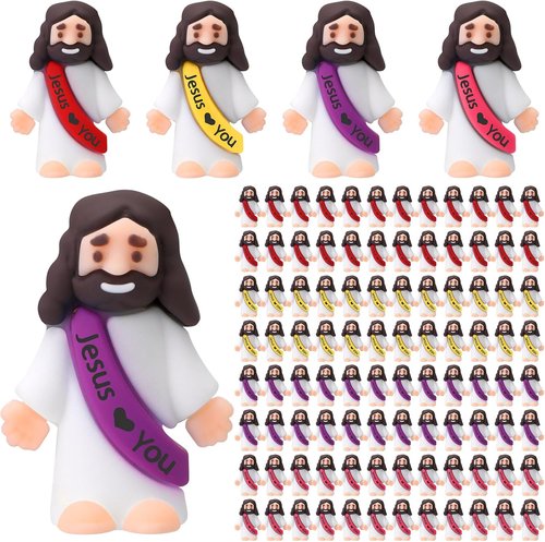 Bememo 100 Pcs Jesus Figures - Original Design Rubber Pocket Toys for Sunday School & Gifts | Bright Colors