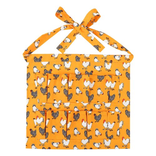 XLSXEXCL Egg Collecting Apron for Kids, Chicken Egg Apron with 8 Pockets, Farmhouse Eggs Aprons for Fresh Eggs for Hen, Duck, Goose, Bird, Various Collection (Yellow-flowered Chicken)
