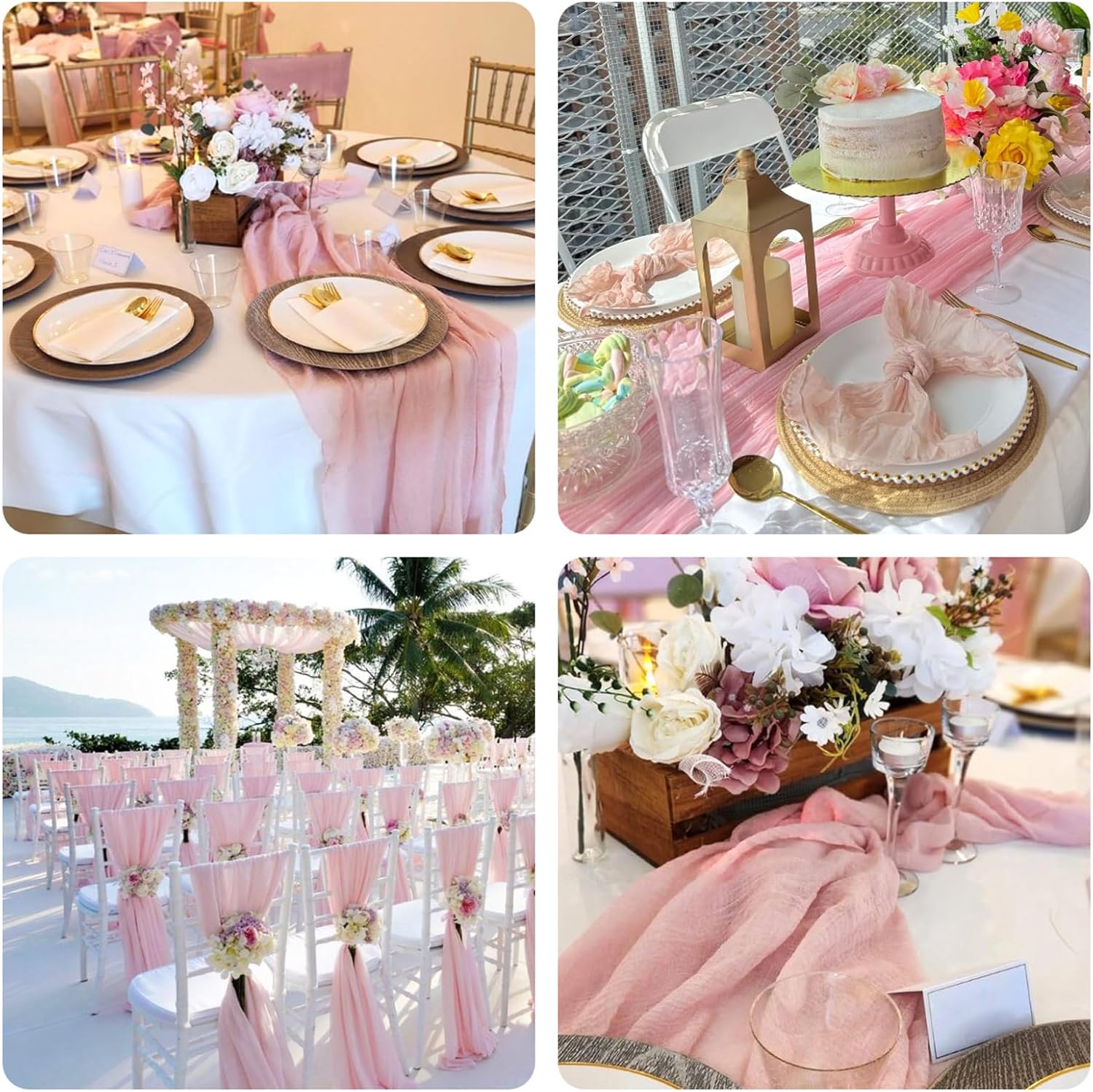 Skiennix Blushing Pink Cheesecloth Table Runner - 10ft Boho Rustic Decor for Weddings & Events | 32x120 Inches