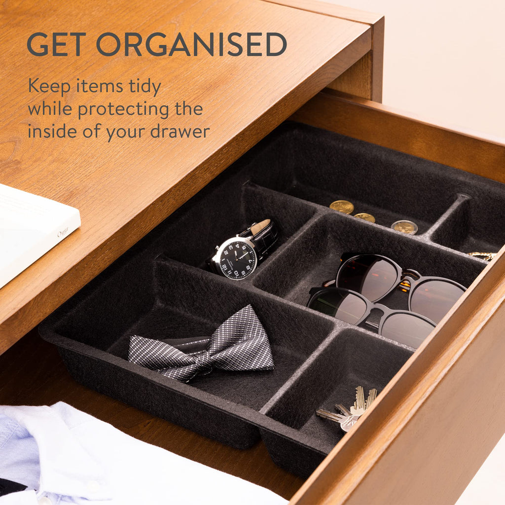 Navaris Felt Drawer Organizer Tray - Tidy Desk Drawers, Office Supplies, Jewelry, Cosmetics, Small Personal Items and Accessories - Black