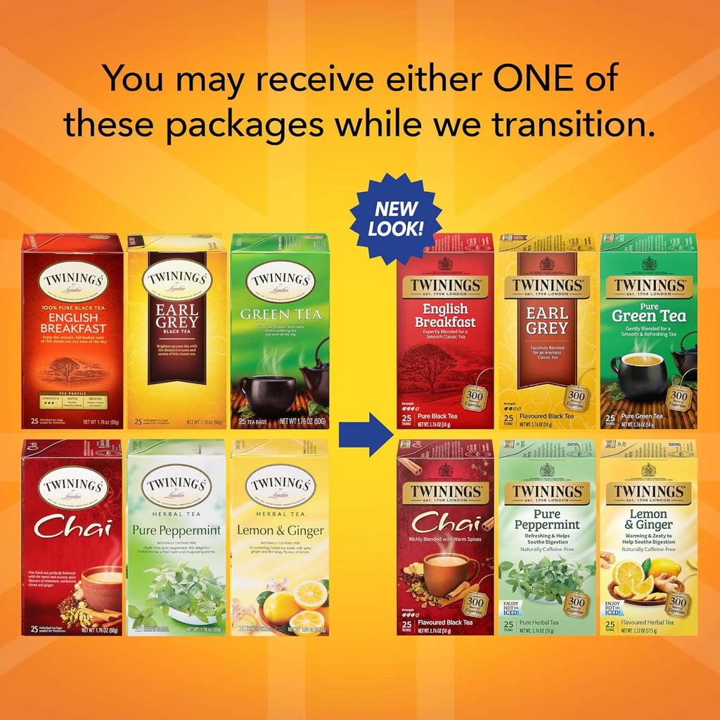 Twinings Variety Pack Tea Bags - 25 Count (Pack of 6) | Includes English Breakfast, Earl Grey & More