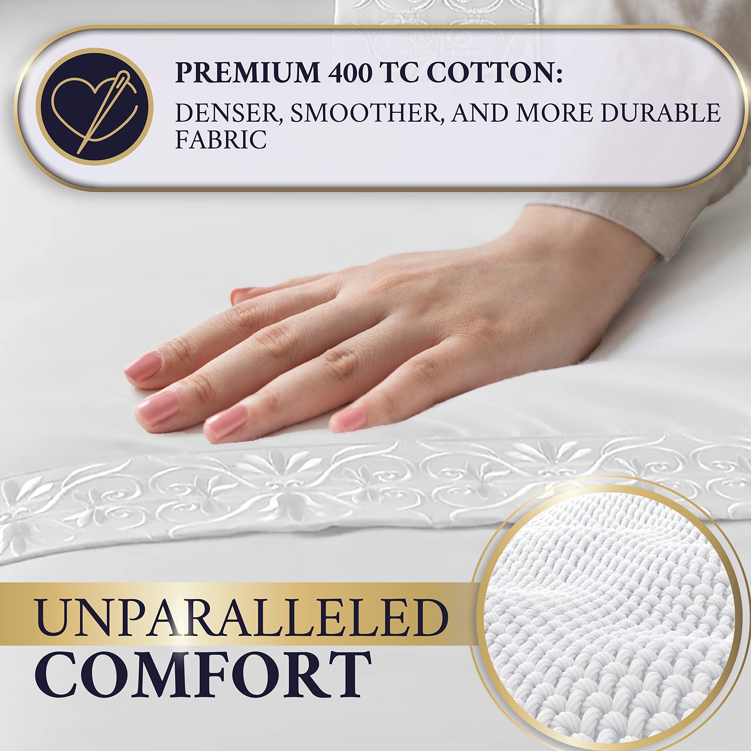 Royal Therapy Queen Sheet Set, 100% Cotton, 1000 Thread Count, Fitted Sheets for Queen Bed, 17-Inch Deep Pockets, White Bedding Set
