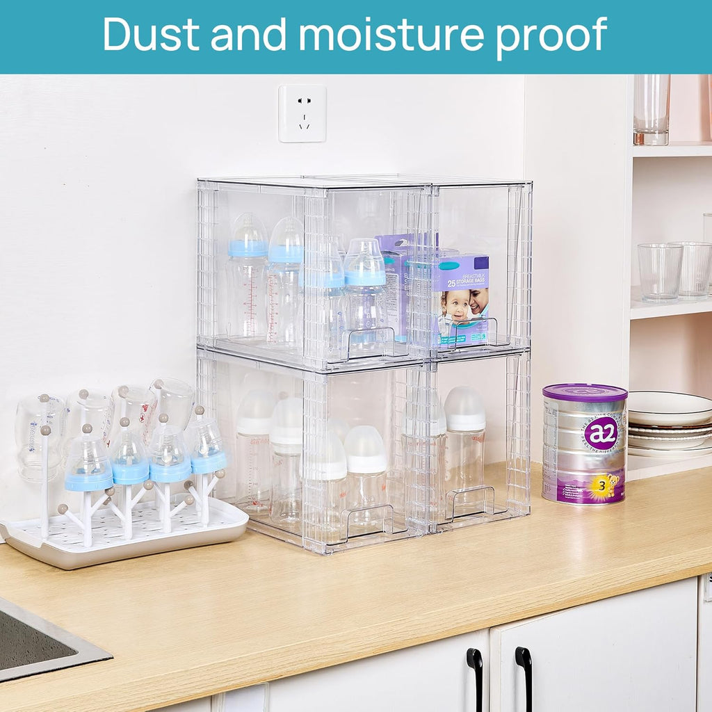 Vtopmart Clear Stackable Storage Drawers - 9.7" High Plastic Organizers for Skincare & Bathroom Supplies | Ideal for Cabinet & Vanity