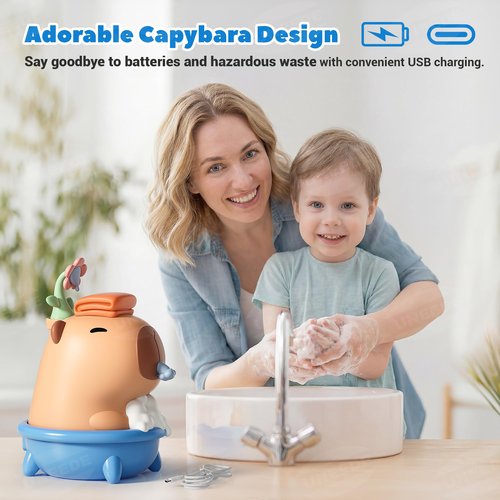UNEEDE Capybara Soap Dispenser, Automatic Touchless Foaming with Advanced Sensor, IP7 Waterproof, Portable & Wall Mount Rechargeable, 9.5oz/280ml, Cute Soft Silicone Design for Bathroom, Decor Gifts