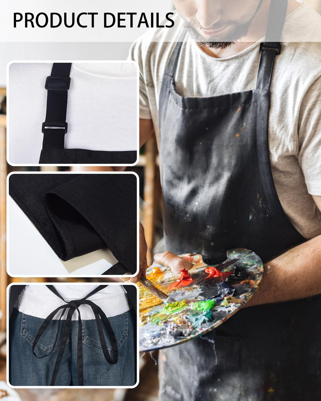 Xeoxarel Adjustable Bib Apron with 2 Pockets, Cooking Kitchen Aprons for Women Men Chef, Black