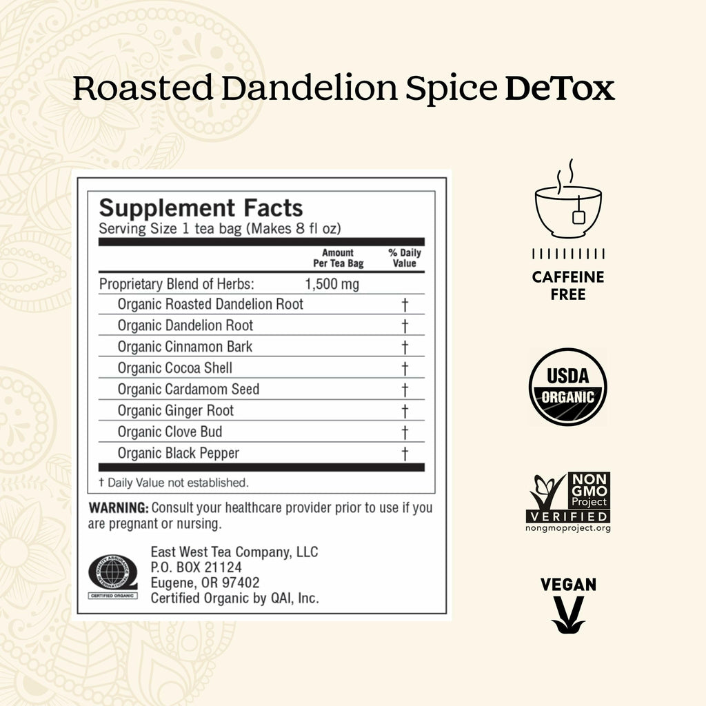 Yogi Tea Roasted Dandelion Spice DeTox Tea - 16 Tea Bags per Pack (6 Packs) - Organic DeTox Tea - Includes Roasted Dandelion Root, Dandelion Root, Cinnamon Bark, Cocoa Shell & More
