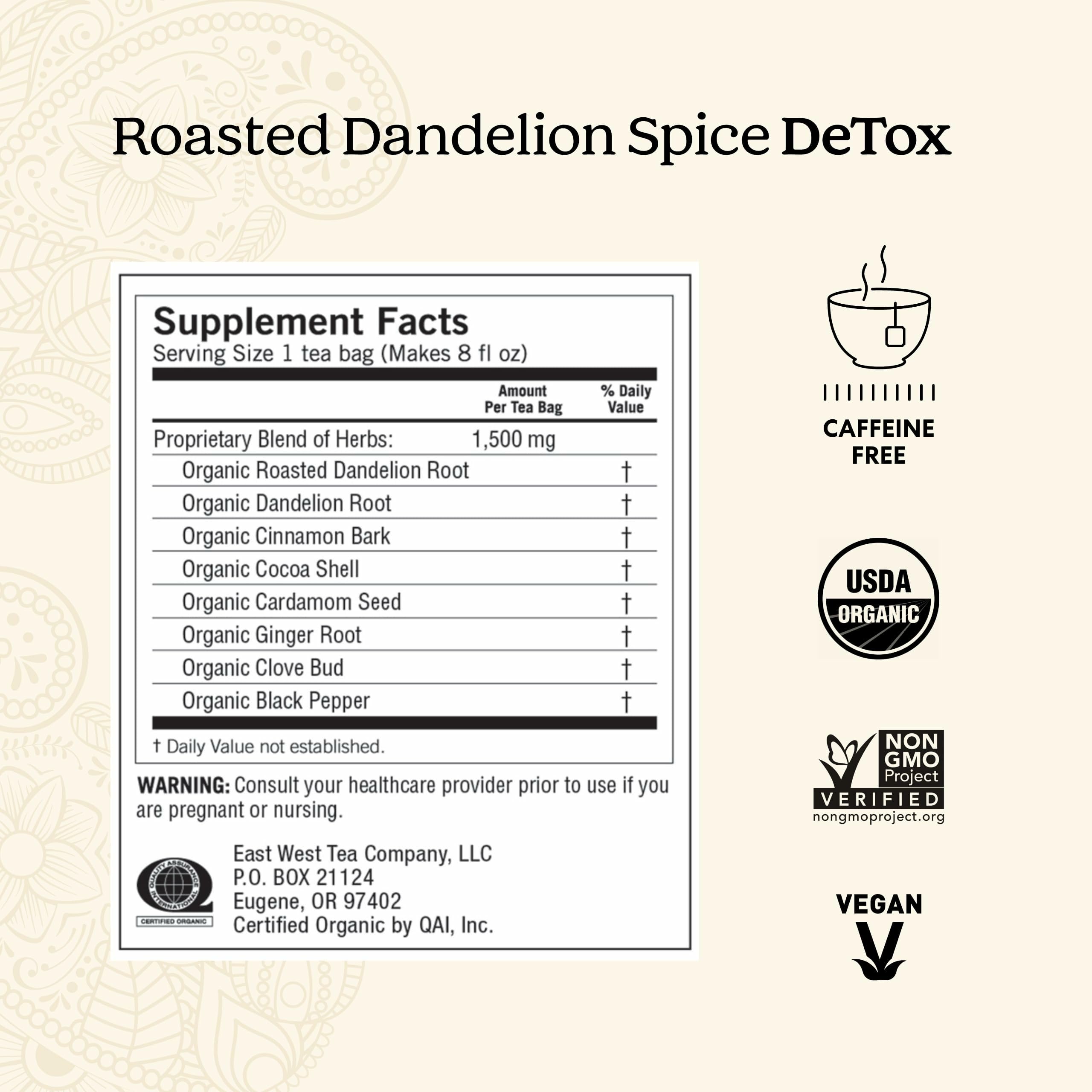 Yogi Tea Roasted Dandelion Spice DeTox Tea - 16 Tea Bags per Pack (6 Packs) - Organic DeTox Tea - Includes Roasted Dandelion Root, Dandelion Root, Cinnamon Bark, Cocoa Shell & More