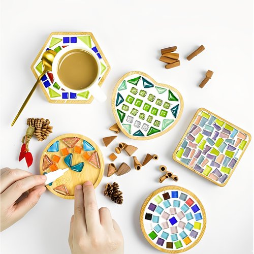 Bamboo Coasters Blank Mats for Crafts — DIY Mosaic Tile Base, Small Indoor Plant Coasters, Reusable Eco-Friendly Design (Square)