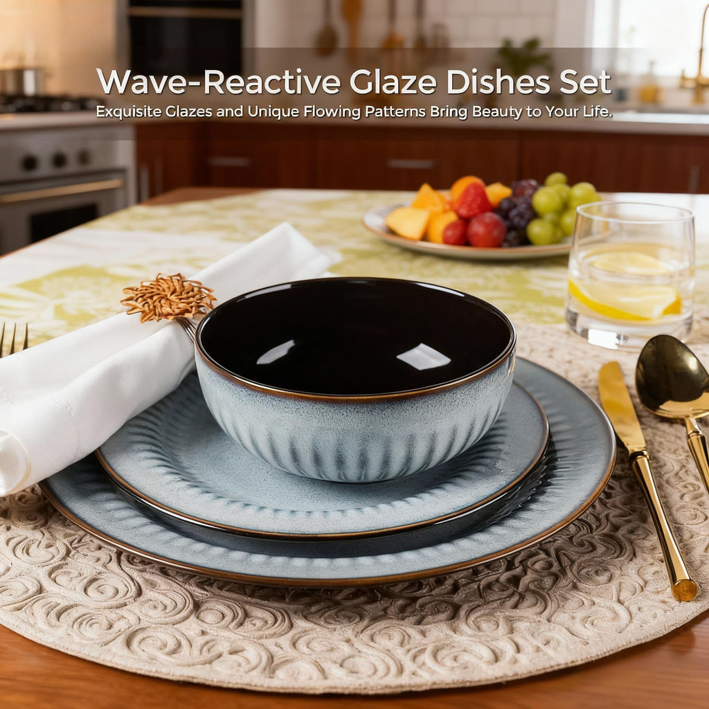 LERATIO Ceramic Dinnerware Sets,Handcraft Embossed Stoneware Plates and Bowls Sets,Highly Chip and Crack Resistant | Dishwasher & Microwave & Oven Safe Dishes set,Service for 4 (12pc)-Gray White