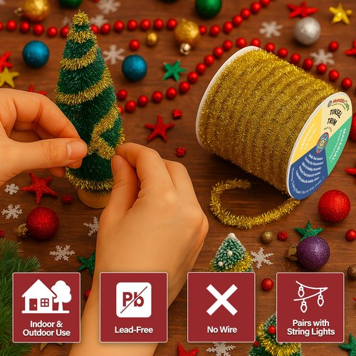 Mandala Crafts White Tinsel Garland – 30 Feet Thin Metallic Foil Glitter Garland for Christmas Tree, Party, Wedding Decor, and Holiday Decorations