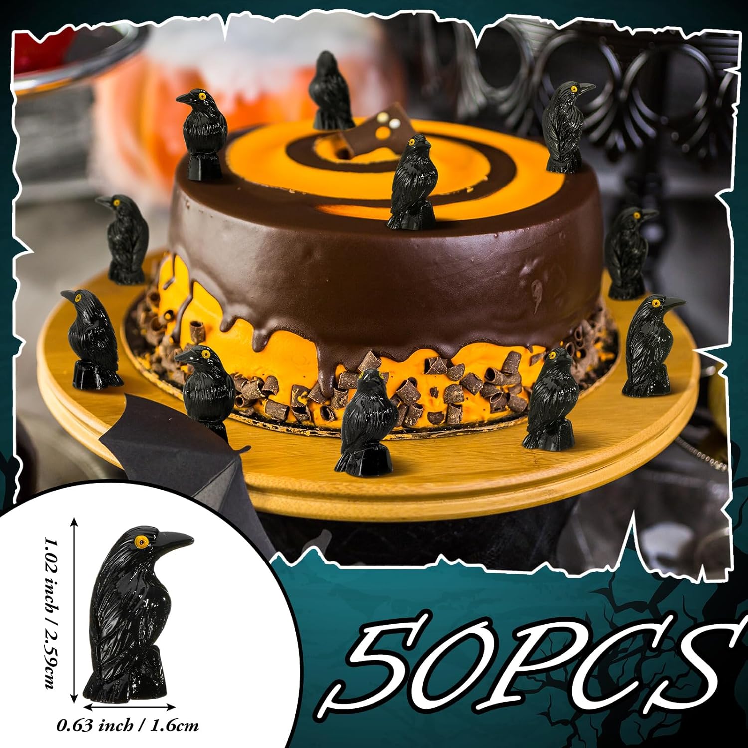 Skiennix Miniature Crows Decor - 50 Pcs Black Raven Resin Figurines for Spooky Holiday Scenes