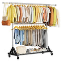 Luxspire Heavy Duty Clothes Rack Load 600 LBS, Double Rod Clothing Rack, Rolling Garment Racks with Lockable Wheels, Shelves, Adjustable Laundry Hanging Racks for Clothes