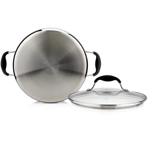 AVACRAFT 18/10 Tri-Ply Stainless Steel Dutch Oven, Chef’s Pan with Glass Lid, Induction Compatible, Multipurpose Stock Pot, 5 Quart