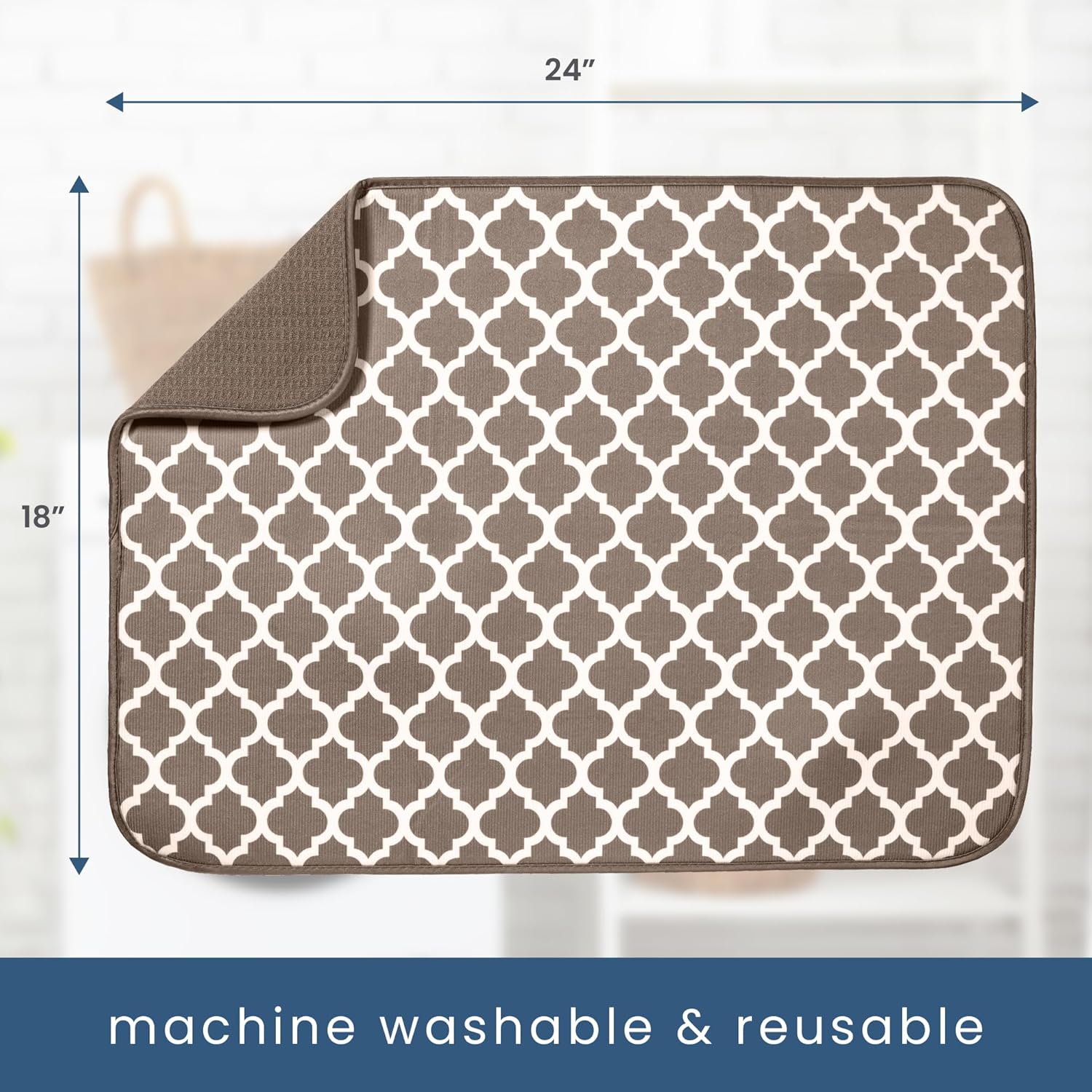 S&T INC. XL Dish Drying Mat - Absorbent Microfiber Kitchen Counter Pad, 18” x 24”, Taupe Trellis