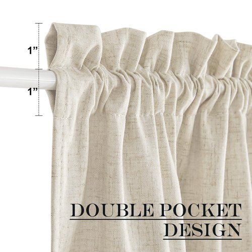 NICETOWN 100% Blackout Linen Curtain for French Front Door Thermal Insulated Door Curtain Panel with Tieback for Patio Glass, Linen Sheer Drapes for Living Room, W25 x L72, 1 PC, Natural Beige