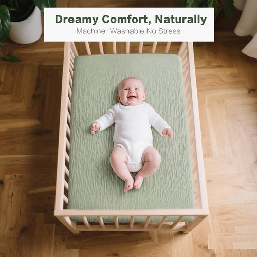 Coreeky Muslin Bedside Sleeper Bassinet Fitted Sheets, 3 Pack Cotton Baby Sheet for Boys & Girls, Soft, Compatible with Baby Delight, Dream On Me, AMKE and Other Rectangle Mattress (Leaf Green)