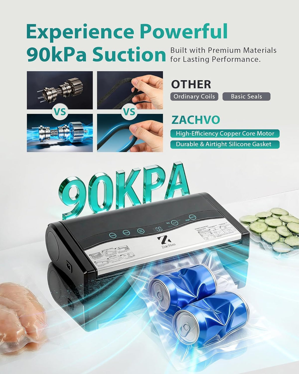 Skiennix Vacuum Sealer Machine - Automatic Food Sealer with Double Heat Seal & Built-in Cutter | Black Starter Kit