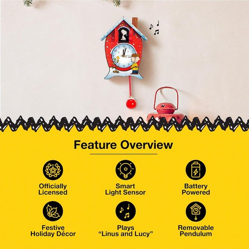 Mark Feldstein Peanuts Cuckoo Clock - Linus and Lucy Song, Red, 17 Inch Decor