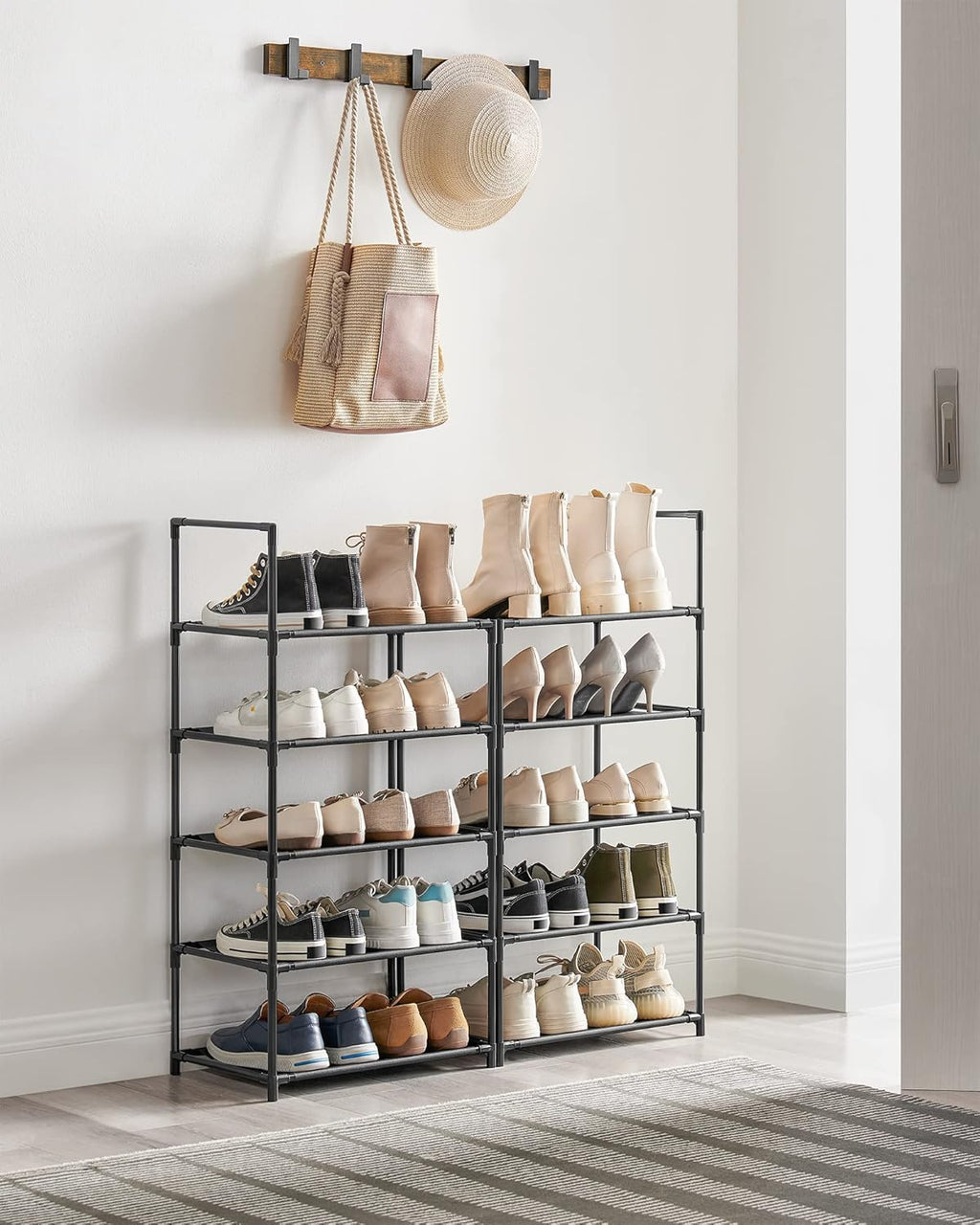 SONGMICS 10-Tier Shoe Rack - Metal Frame Shoe Storage Organizer | 11 x 17.7 x 68 Inches, Black