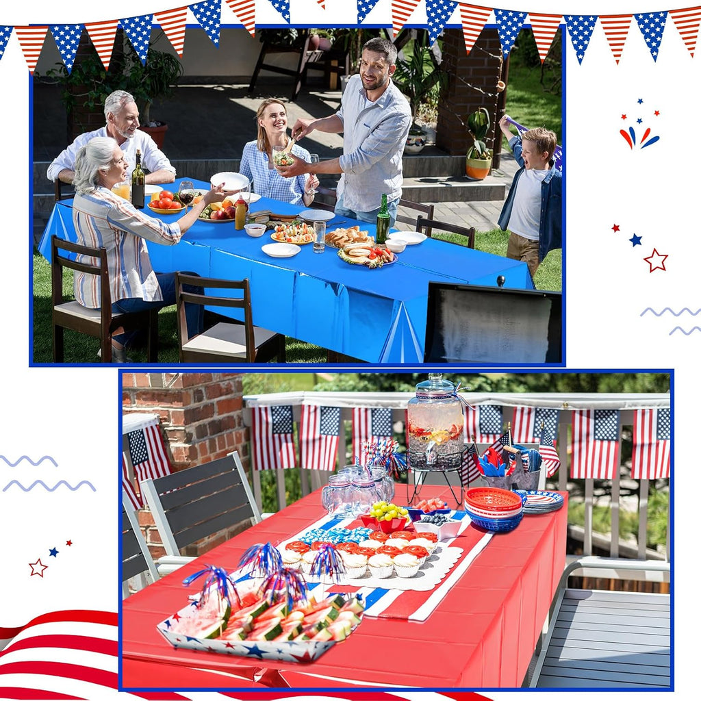 Regine Switzerland 4th of July Tablecloths - Patriotic Foil Design | 54 x 108 Inch Rectangle, Red/Silver/Blue