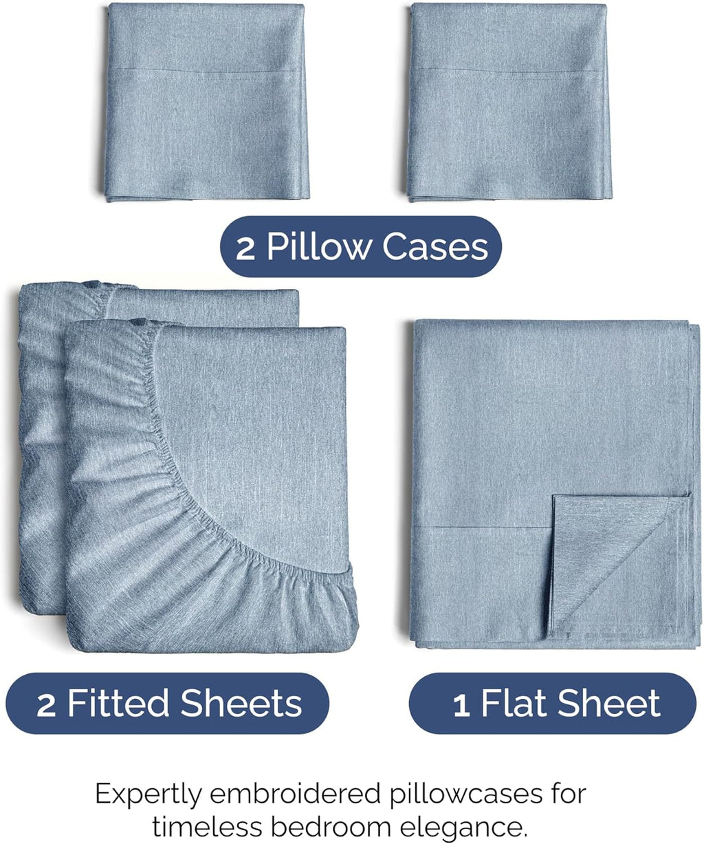 Split King Size 5-Piece Sheet Set | Comfy Breathable Cooling Bed Sheets - Hotel Luxury Bedding in Blue