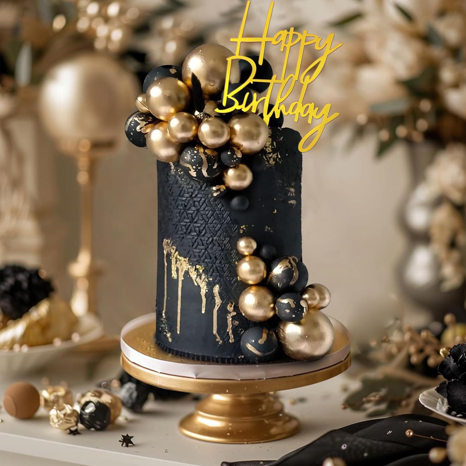 Regine Switzerland 75 PCS Black and Gold Cake Decoration Set - Perfect for Birthdays & Weddings