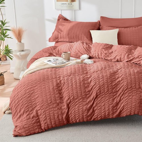 HYMOKEGE Coral California King Comforter Set - 7-Piece All-Season Luxury Bedding Set | Includes Comforter, Sheets & Pillowcases