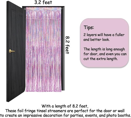 GREATRIL Pink Tinsel Curtain Backdrop - Foil Fringe Streamers for Birthday Girl Party | 2 Packs