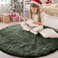 OLANLY Olive Green Round Rug - Soft, Fluffy, Machine Washable 4 ft Circle Area Rug for Bedroom & Living Room