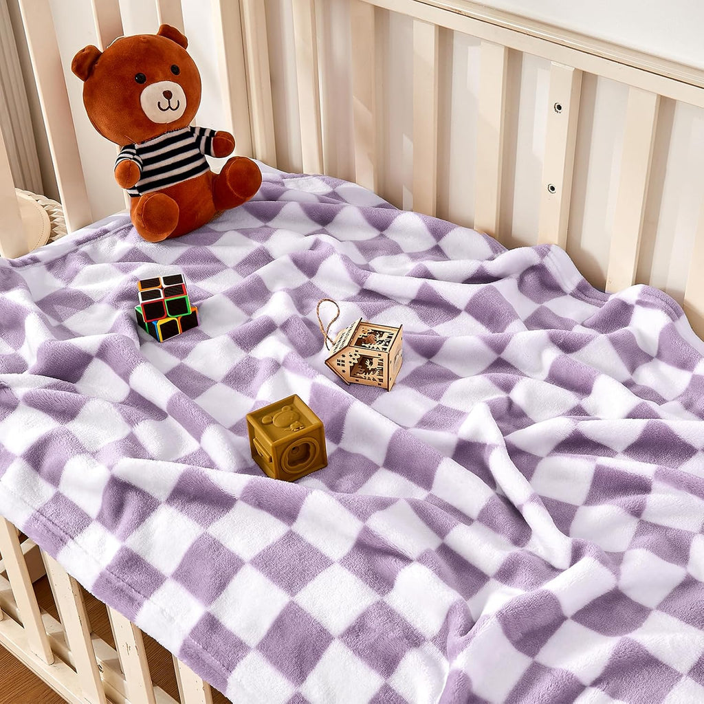 Yurhap Checkered Baby Blanket - Ultra Soft Fleece Receiving Blanket for Newborns | 30''x40'', Purple