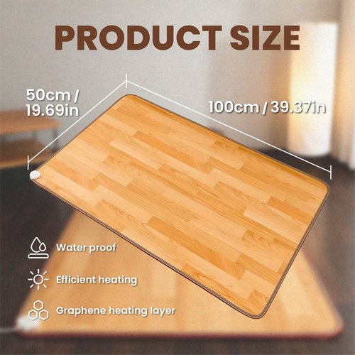 Heated Floor Mats, Heated Floor Carpet, Electric Heated Rug with Adjustable Temperature 12 Hour Timer, Radiant Floor Heater, for Yoga/Indoor/Under Desk (20x39 Inch/50x100 cm)