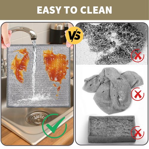 PIPUHA 5 Pack Dual-Sided Metal Wire Dishcloth, Reusable Non-Scratch Cleaning Pads with Fabric Side for Nonstick Cookware, Pots, Pans & Kitchen Cleaning