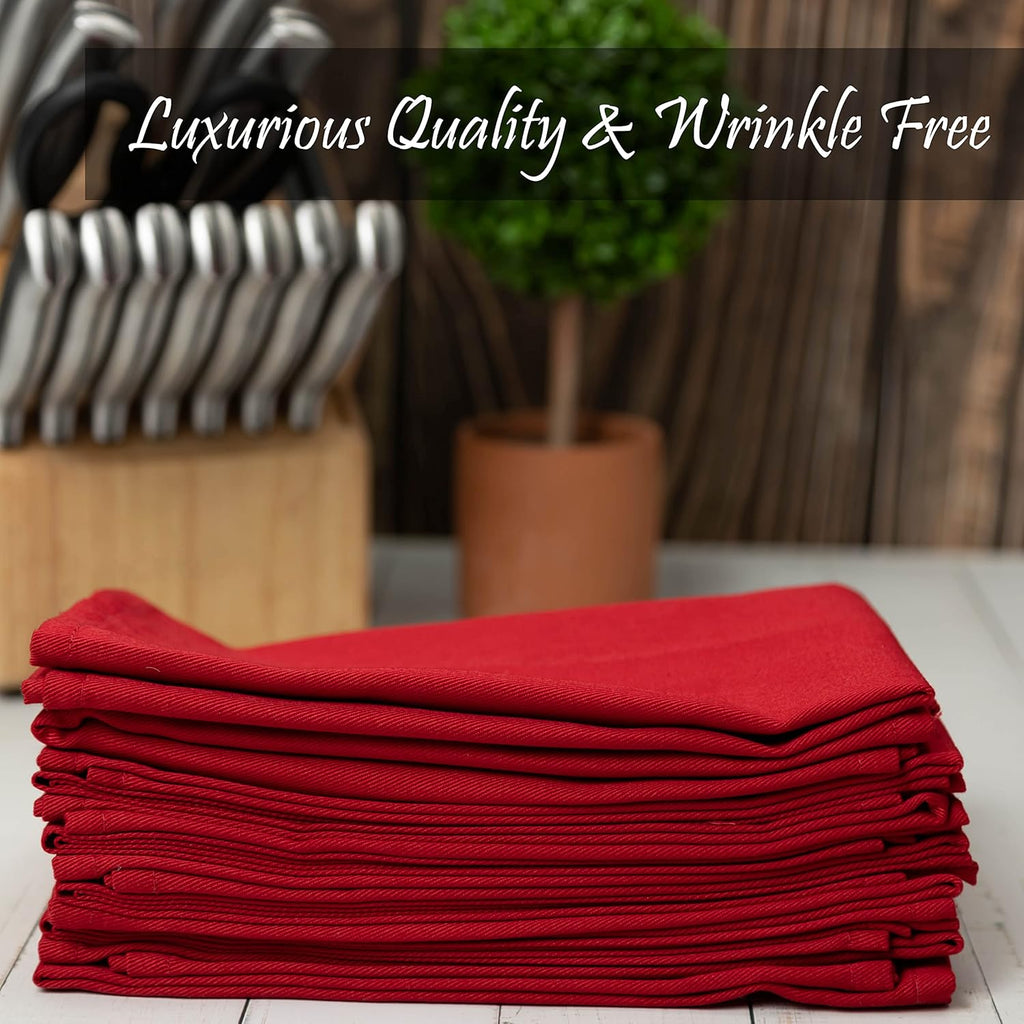 PERLLI Christmas Red Cloth Dinner Napkins - 12 Pack, 18x18 Inches, Soft Cotton Blend, Washable & Reusable