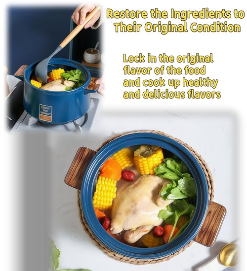 YVZNC Clay Cooking Pot with Lid，featuring long-lasting heat retention, suitable for family members to cook and prepare soups（3.7-Quart)