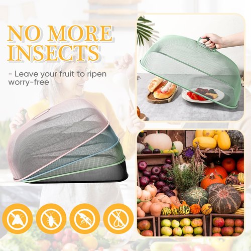 Hicarer 4 Pcs Metal Mesh Screen Food Cover for Outdoors Set Large 18.5 Inch Mesh Food Tents for Outdoor Mesh Food Covers Picnic Food Covers for Indoor Plate (Black, Blue, Green, Pink)