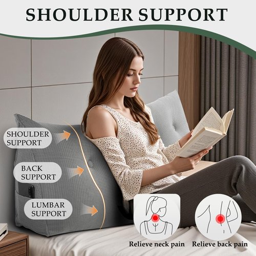 Huatean Home Soft Headboard Pillow Queen Size, Wall Backrest Wedge Pillow Headboard Queen, Reading Backboard Pillows, Large Dorm Daybed Bolster Pillows for Back Support with Removable Cover, Gray