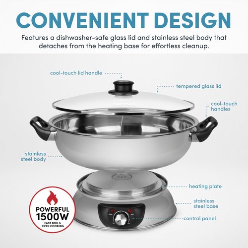 Aroma Housewares ASP-610 Dual-Sided Shabu Hot Pot, 5Qt, Stainless Steel Aroma Housewares 3 Uncooked/6 Cups Cooked Rice Cooker, Steamer, Multicooker, 2-6 cups, Black