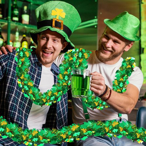 33FT St Patricks Day Garland Decor Gold Green Hat Shamrock Tinsel Garland for Home Indoor Outdoor St Patricks Day Party Supplies