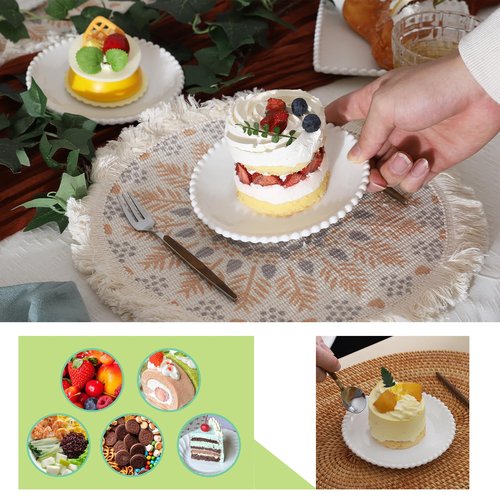 TAMAYKIM 5.5 Inch Porcelain Dessert Plates Set of 18, Small Ceramic Appetizer Plates, Round Mini Dinnerware Sets, Scratch Resistant, Microwave, Oven, and Dishwasher Safe, White with Pearl Dots