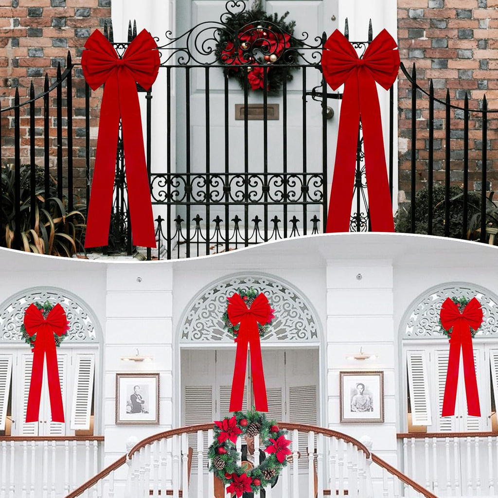 Regine Switzerland Christmas Bows - Large 18”x35” Red Velvet Car & Tree Bow Topper | 2 Pack for Festive Decor
