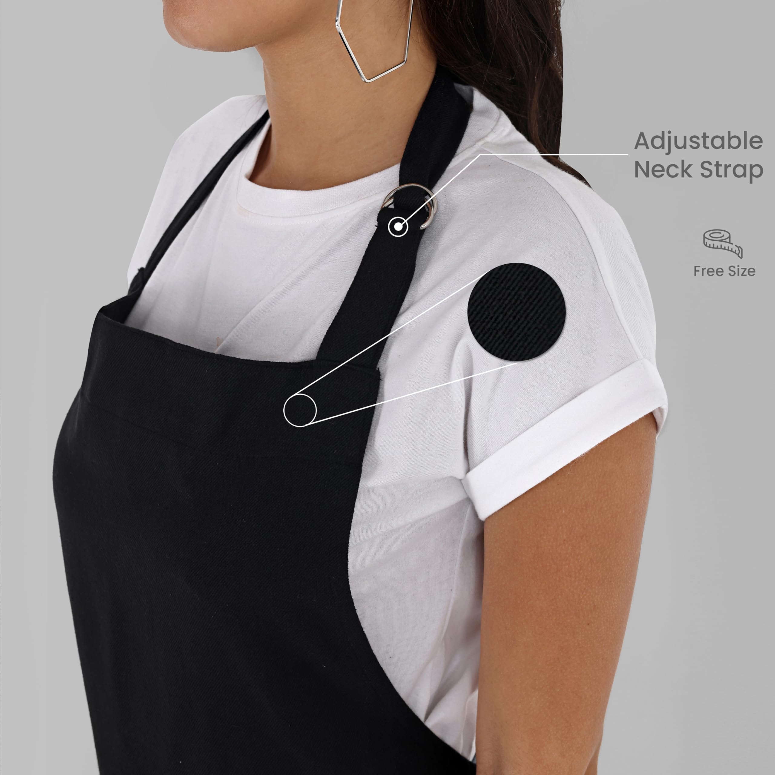 Mellow Buff Chef Aprons, Recycled Cotton Kitchen Apron with an Adjustable Neck with Long Ties, for cooking, baking (Denim Blue & Black)