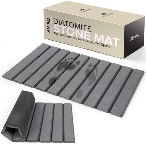 Foldable Stone Bath Mat | 23.6" x 15.4" Diatomaceous Earth Bath Mat with Anti-Slip Rubber Backing | Absorbent Bathroom Mat | Non Slip & Fast Drying Diatomite Stone Mat for Bathroom | Dark Grey