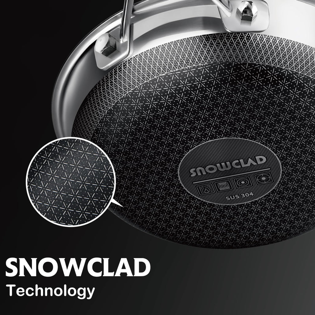 SNOWCLAD Frying Pan with Lid, 10 Inch Hybrid Non Stick Stainless Steel Skillets, Dishwasher Induction Oven Broiler Safe, Non Toxic Chef's Pan, PFOA Free Cookware