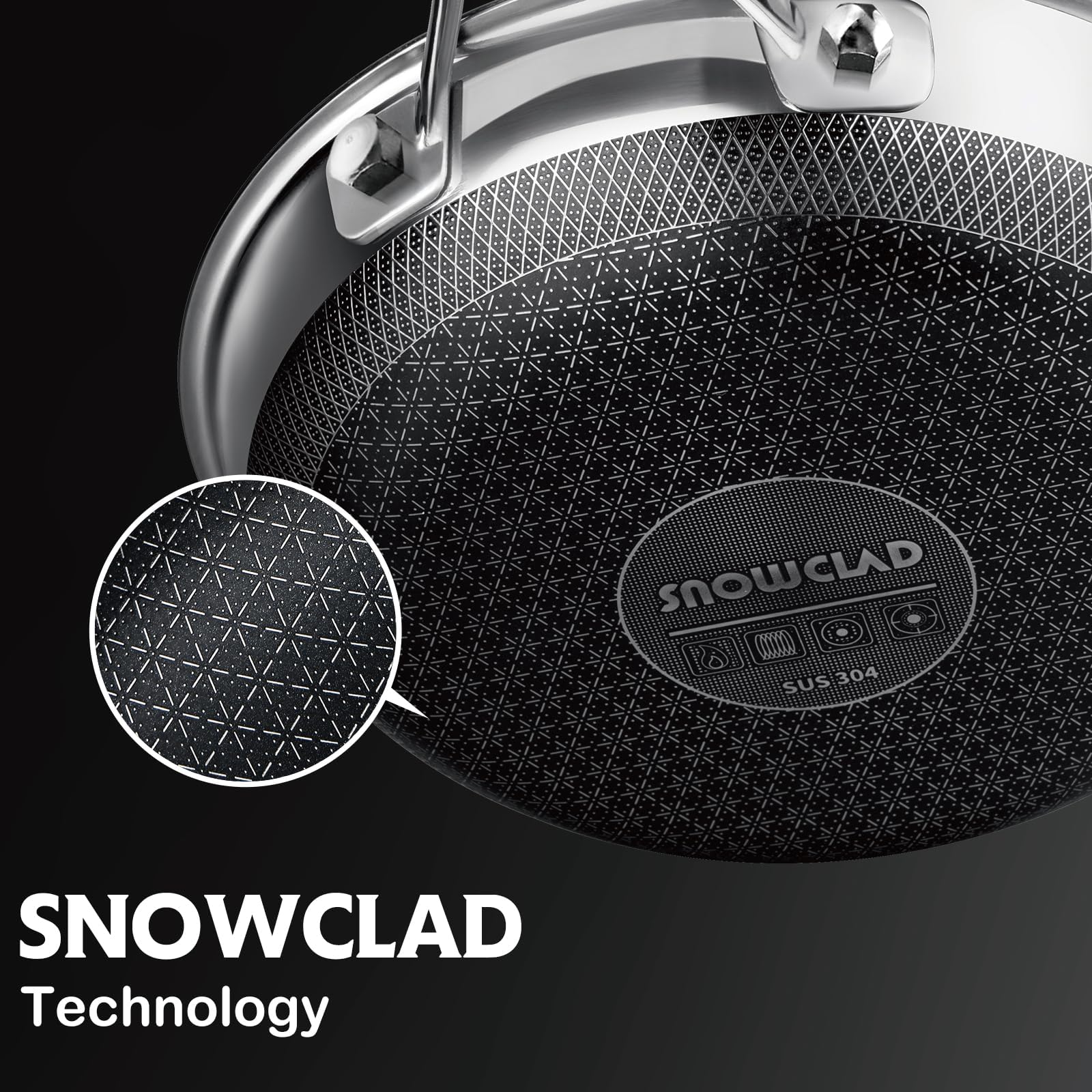SNOWCLAD Frying Pan with Lid, 10 Inch Hybrid Non Stick Stainless Steel Skillets, Dishwasher Induction Oven Broiler Safe, Non Toxic Chef's Pan, PFOA Free Cookware