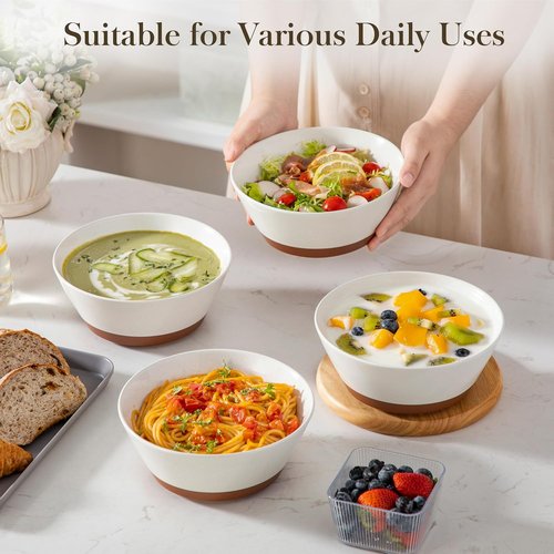 MALACASA Ceramic Soup Bowls Set of 4 - 36oz Speckled Deep Bowls for Ramen, Cereal & More | Microwave & Dishwasher Safe