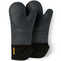 Deiss PRO Heat and Stain Resistant Silicone Oven Mitts Set, Soft Cotton Lining BBQ Gloves, Waterproof, Extra Long Flexible Thick Kitchen Mitts for Cooking, Non-Slip Grip Oven Gloves