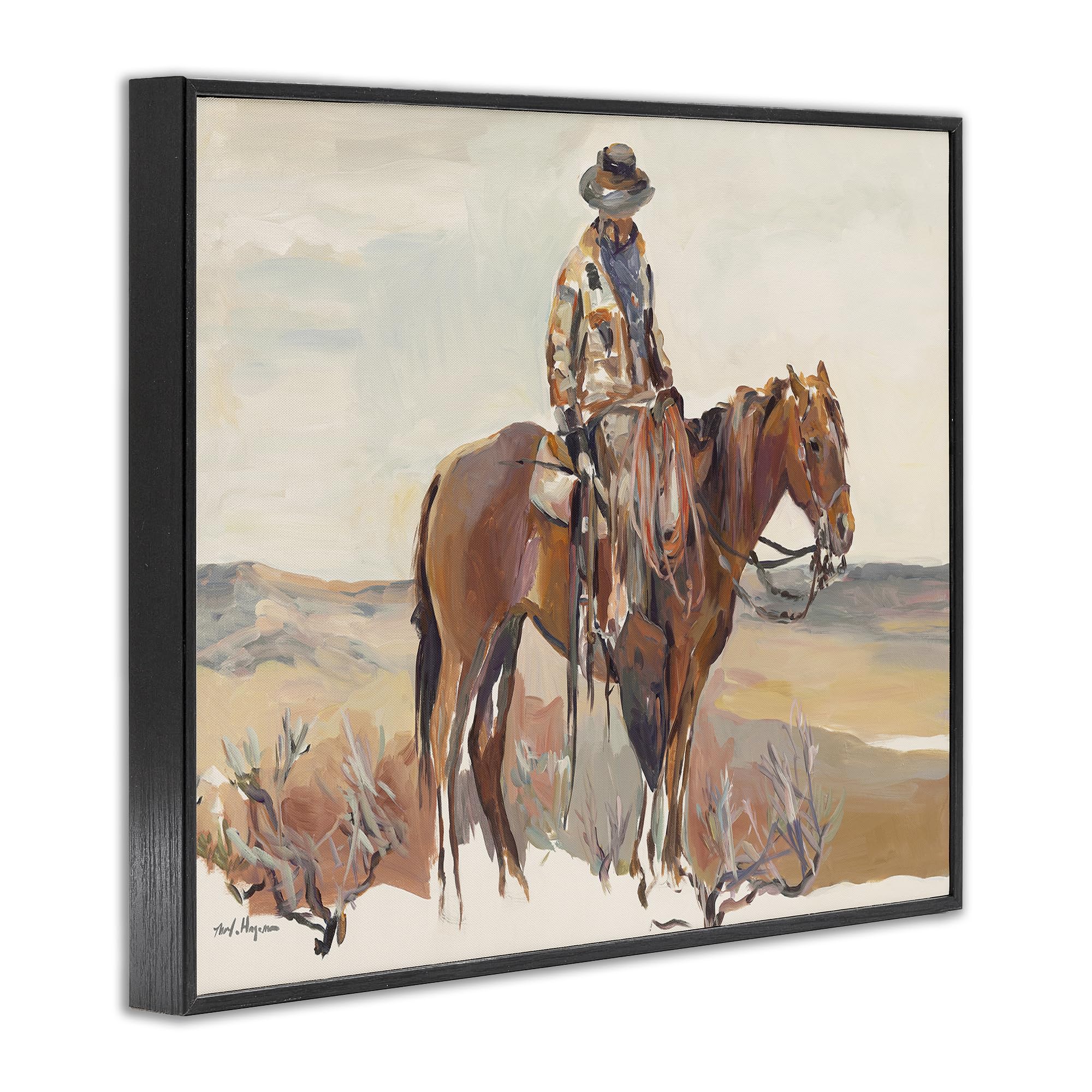 Stupell Industries Cowboy Fields and Farm Western Painting, Design by Marilyn Hageman Wall Art, 16 x 20, Black Framed