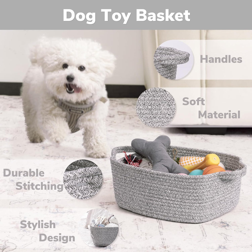 CHICVITA Decorative Gift Basket - Easter Basket for Kids | Woven Rope Storage Organizer, Grey, 13 x 9.8 x 5 Inches