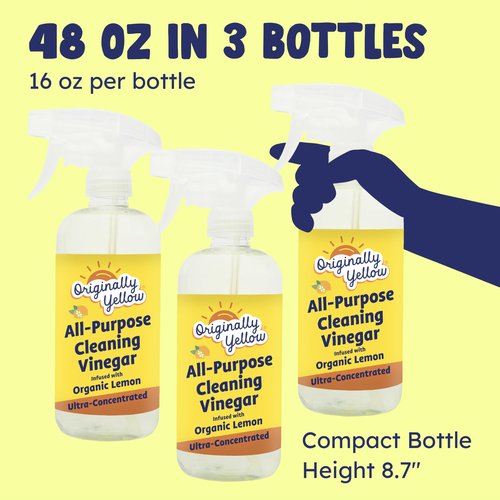 Originally Yellow Lemon Vinegar All Purpose Cleaning Spray | Distilled Cleaning Vinegar | Plant-Derived All Purpose Cleaner | Living Room, Bathroom, & Kitchen | 3 Pack