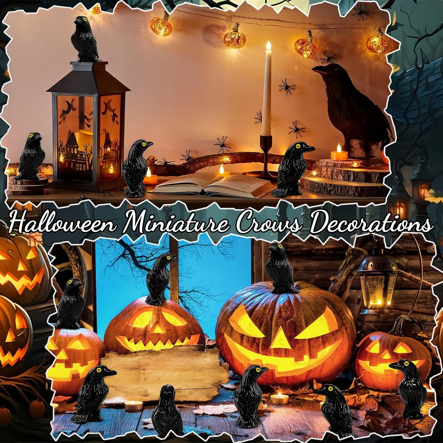 Skiennix Miniature Crows Figures - 36pcs Tiny Black Raven Figurines for Halloween Decor & Cupcake Toppers